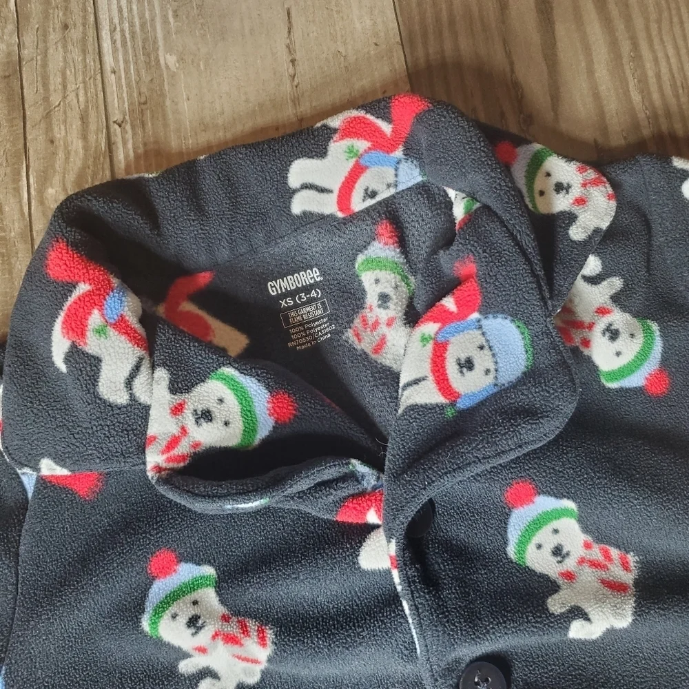 Gymboree 2Pc Black Fleece Winter Christmas Holiday Pajamas Pjs Size XS (3-4) Boy